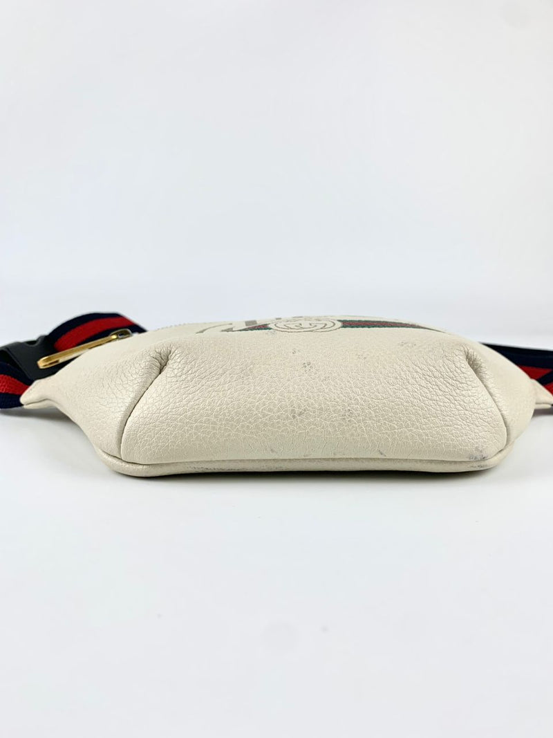 White Leather Logo Print Belt Bag&nbsp;