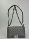 Grey Iridescent Lambskin Quilted Medium Chain Around Boy Flap SHW (Cash Price in Description)