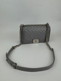 Grey Iridescent Lambskin Quilted Medium Chain Around Boy Flap SHW (Cash Price in Description)