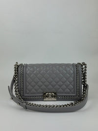 Grey Iridescent Lambskin Quilted Medium Chain Around Boy Flap SHW (Cash Price in Description)