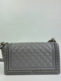 Grey Iridescent Lambskin Quilted Medium Chain Around Boy Flap SHW (Cash Price in Description)