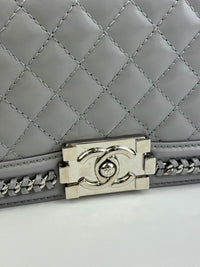 Grey Iridescent Lambskin Quilted Medium Chain Around Boy Flap SHW (Cash Price in Description)