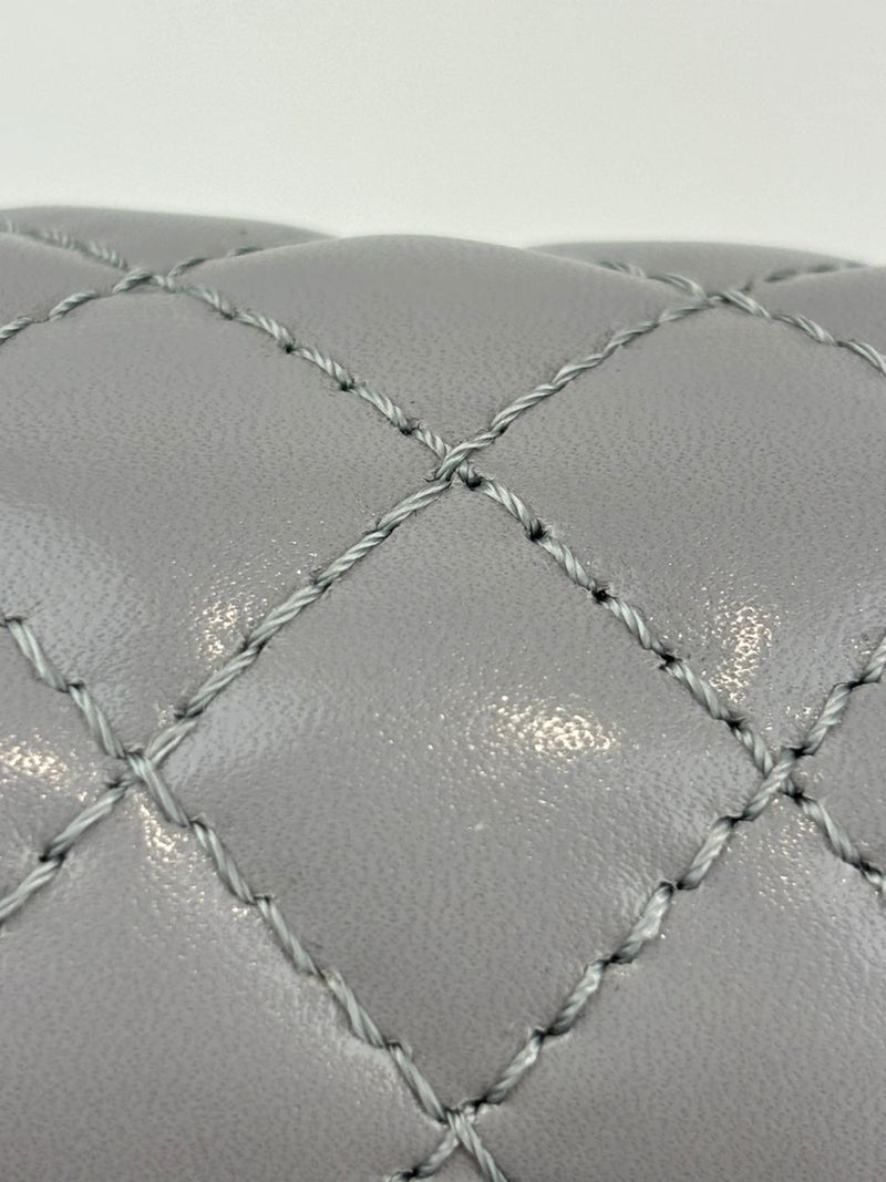 Grey Iridescent Lambskin Quilted Medium Chain Around Boy Flap SHW (Cash Price in Description)