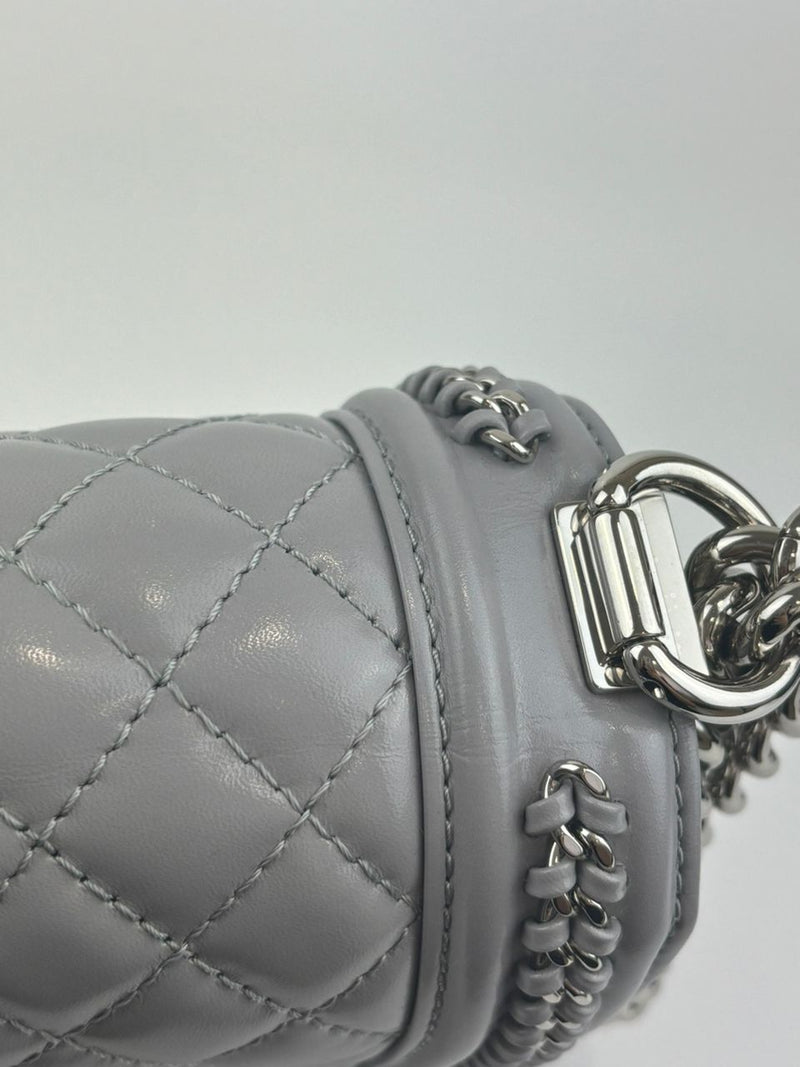 Grey Iridescent Lambskin Quilted Medium Chain Around Boy Flap SHW (Cash Price in Description)