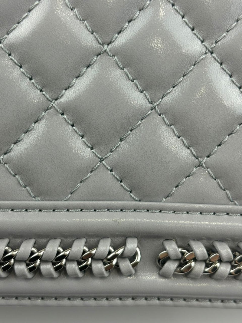 Grey Iridescent Lambskin Quilted Medium Chain Around Boy Flap SHW (Cash Price in Description)