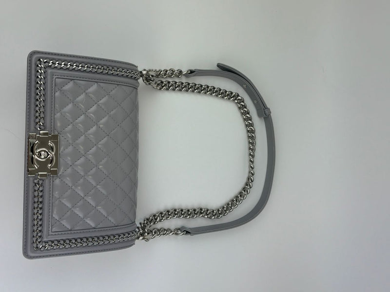 Grey Iridescent Lambskin Quilted Medium Chain Around Boy Flap SHW (Cash Price in Description)