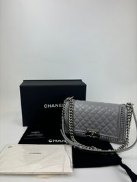 Grey Iridescent Lambskin Quilted Medium Chain Around Boy Flap SHW (Cash Price in Description)