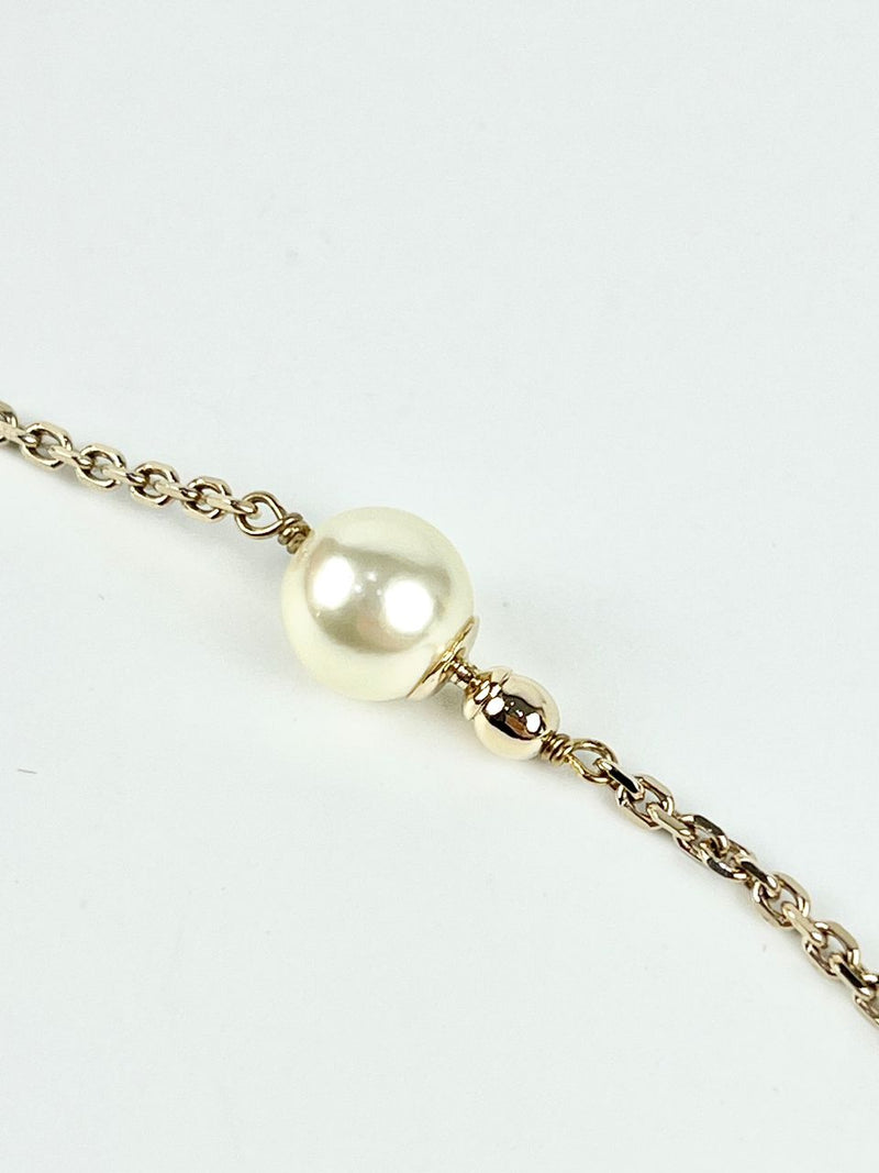 CD Pearl Necklace in Light Gold Tone