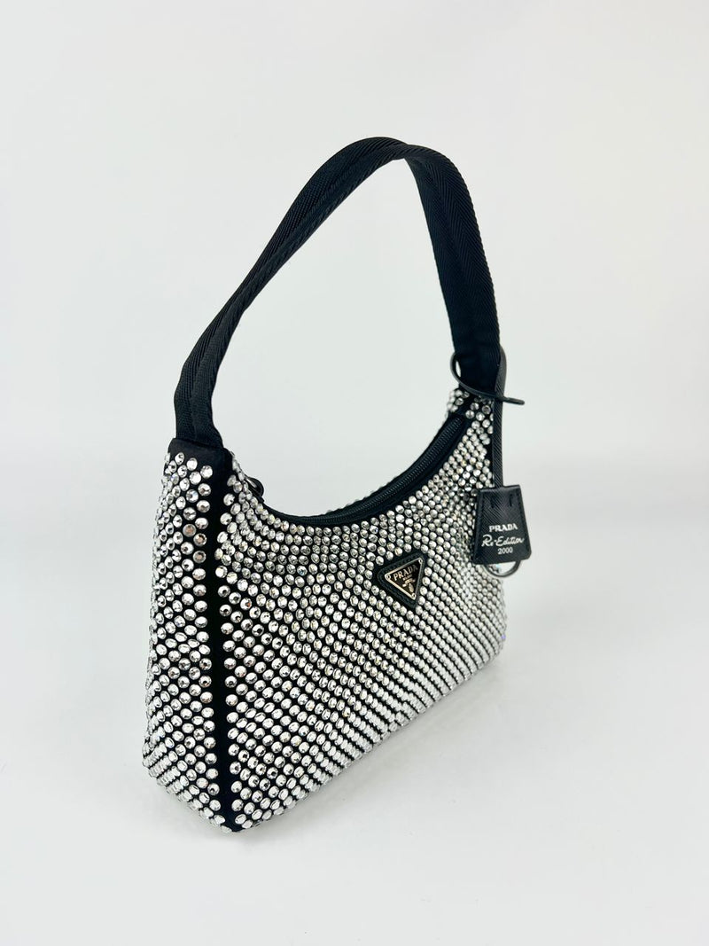 Black Satin Crystal Re-Edition 2000 Mini Bag