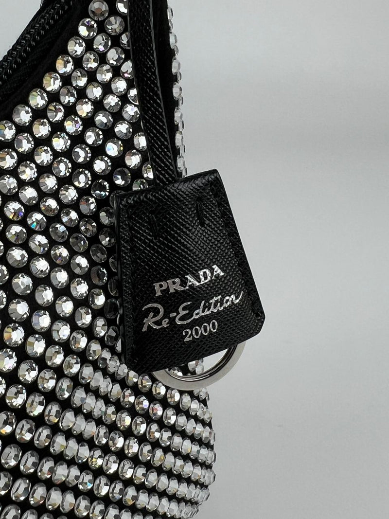 Black Satin Crystal Re-Edition 2000 Mini Bag