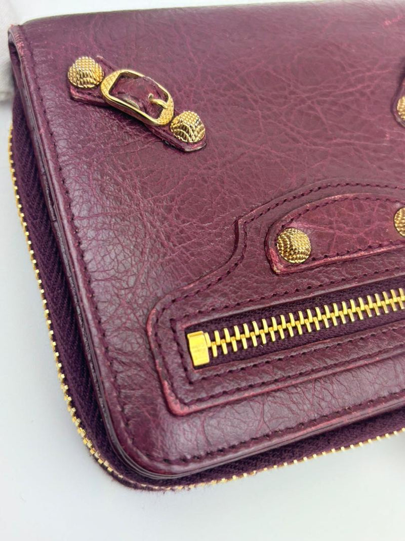 Burgundy Leather Motocross Zip Around Compact Wallet