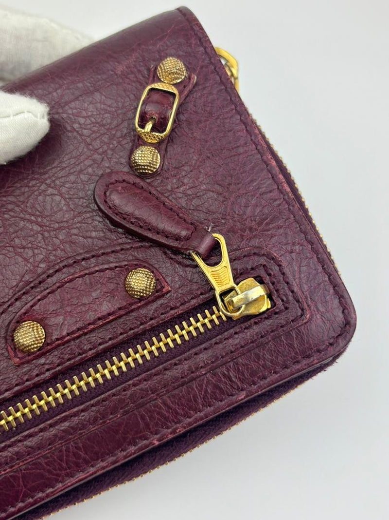 Burgundy Leather Motocross Zip Around Compact Wallet