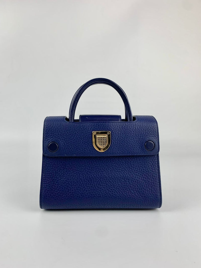 Blue Pebbled Leather Diorever Mini Bag