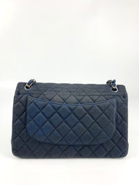 Navy Blue Jersey Classic Jumbo Double Flap Bag