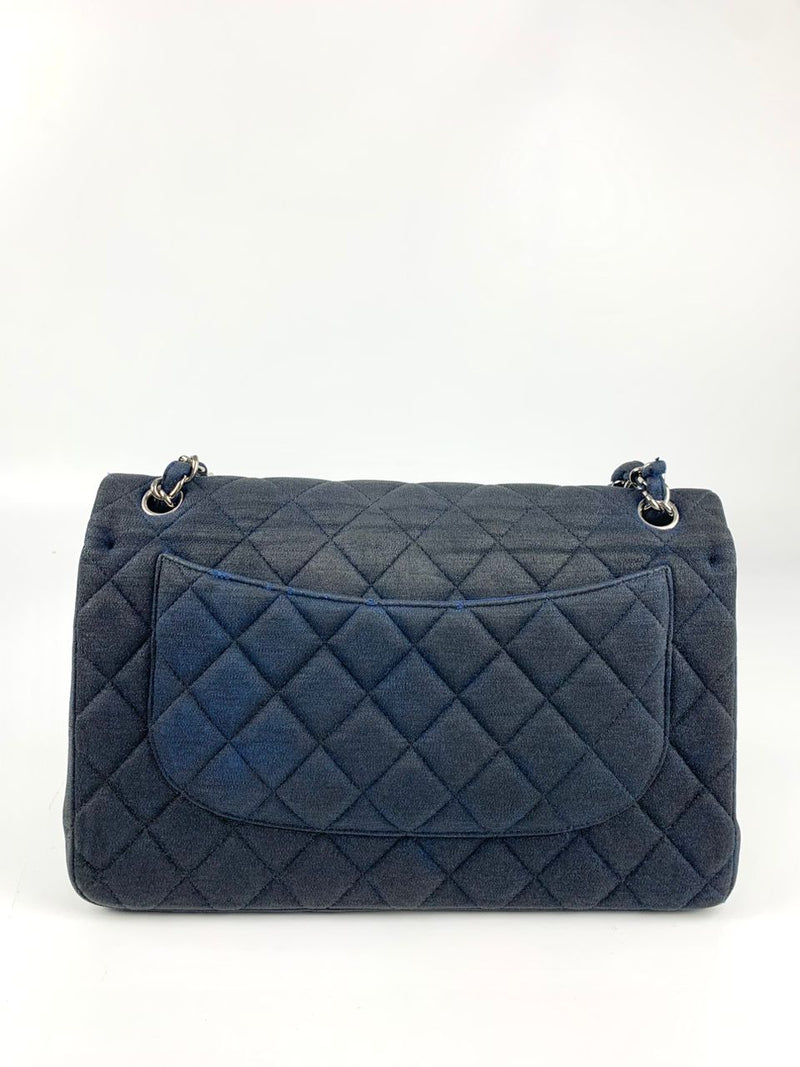 Navy Blue Jersey Classic Jumbo Double Flap Bag