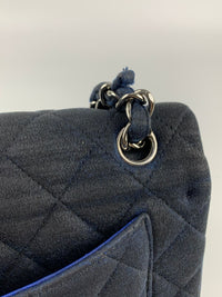 Navy Blue Jersey Classic Jumbo Double Flap Bag