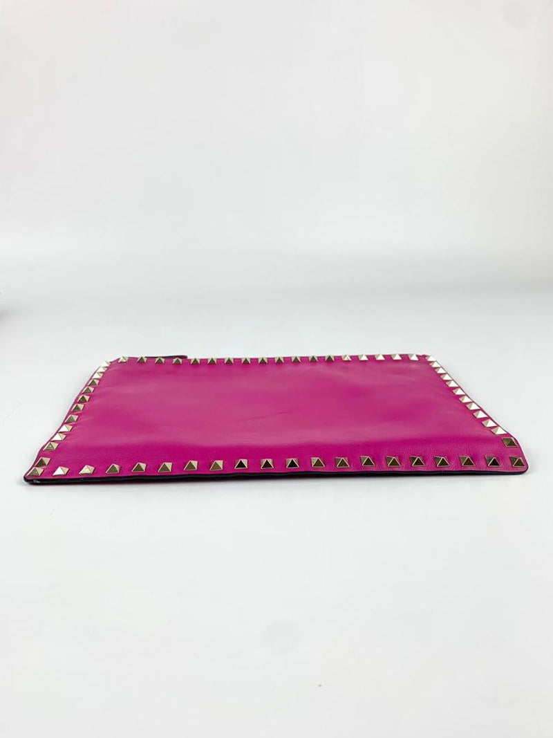 Rockstud Fuschia Leather Clutch