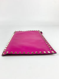 Rockstud Fuschia Leather Clutch