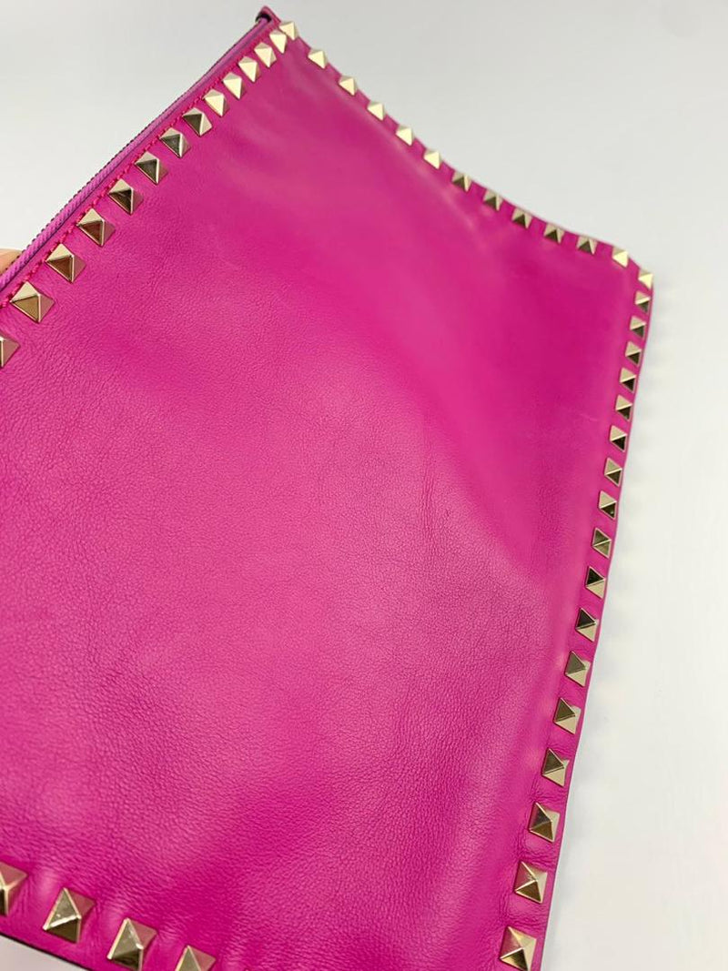 Rockstud Fuschia Leather Clutch