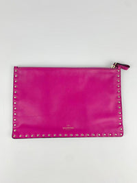 Rockstud Fuschia Leather Clutch