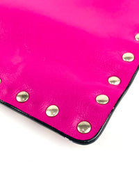 Rockstud Fuschia Leather Clutch