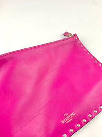 Rockstud Fuschia Leather Clutch