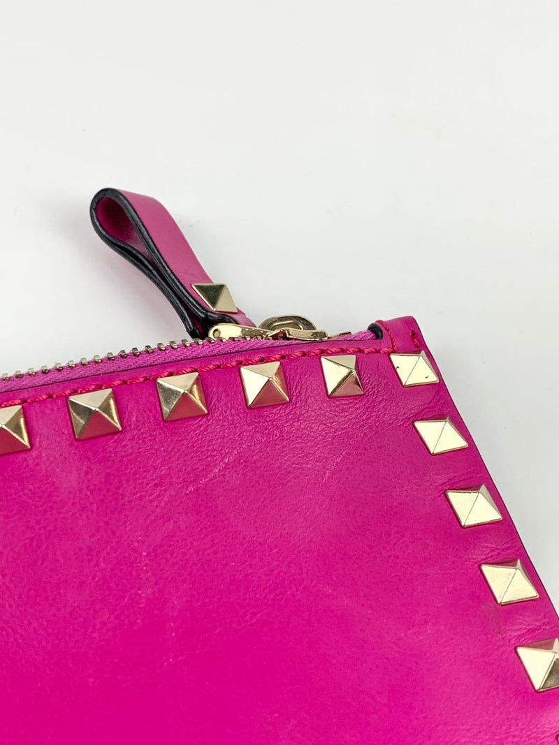 Rockstud Fuschia Leather Clutch