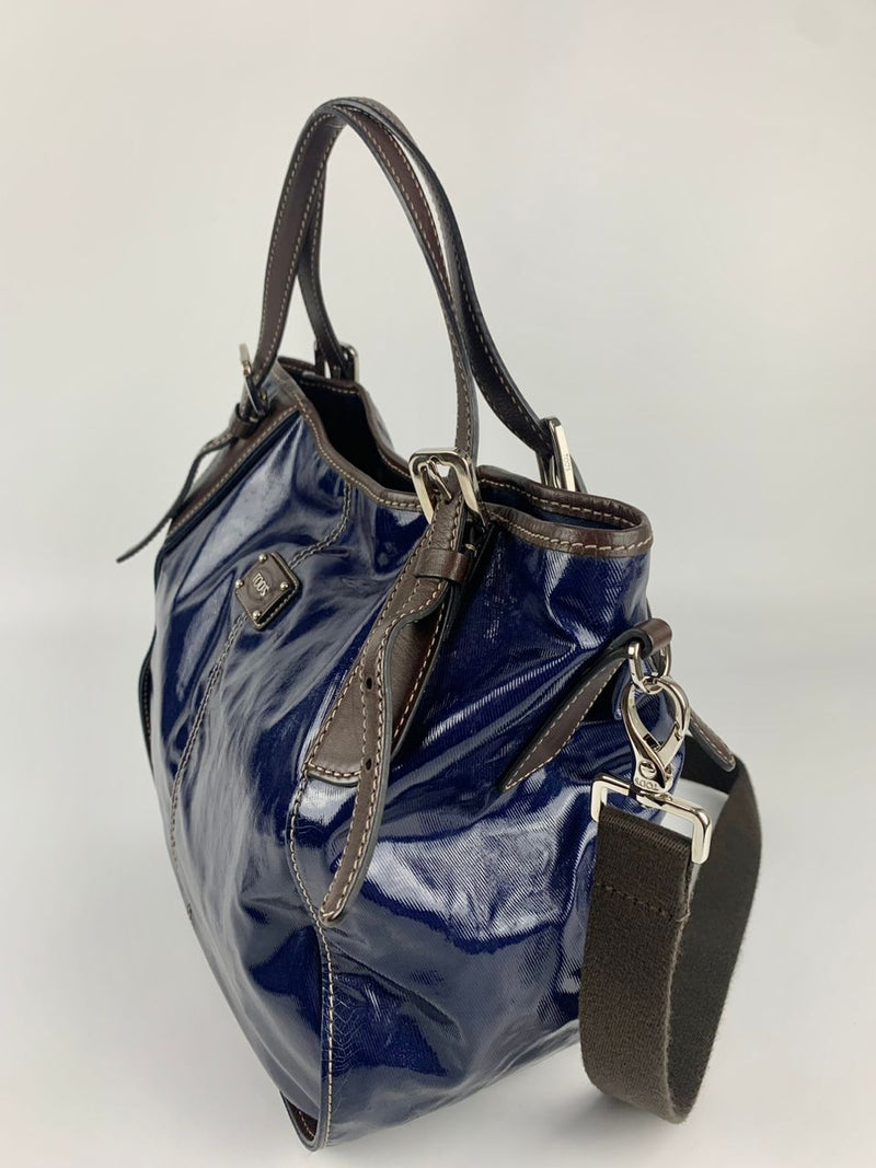 G Line Patent Leather Blue Tote Bag