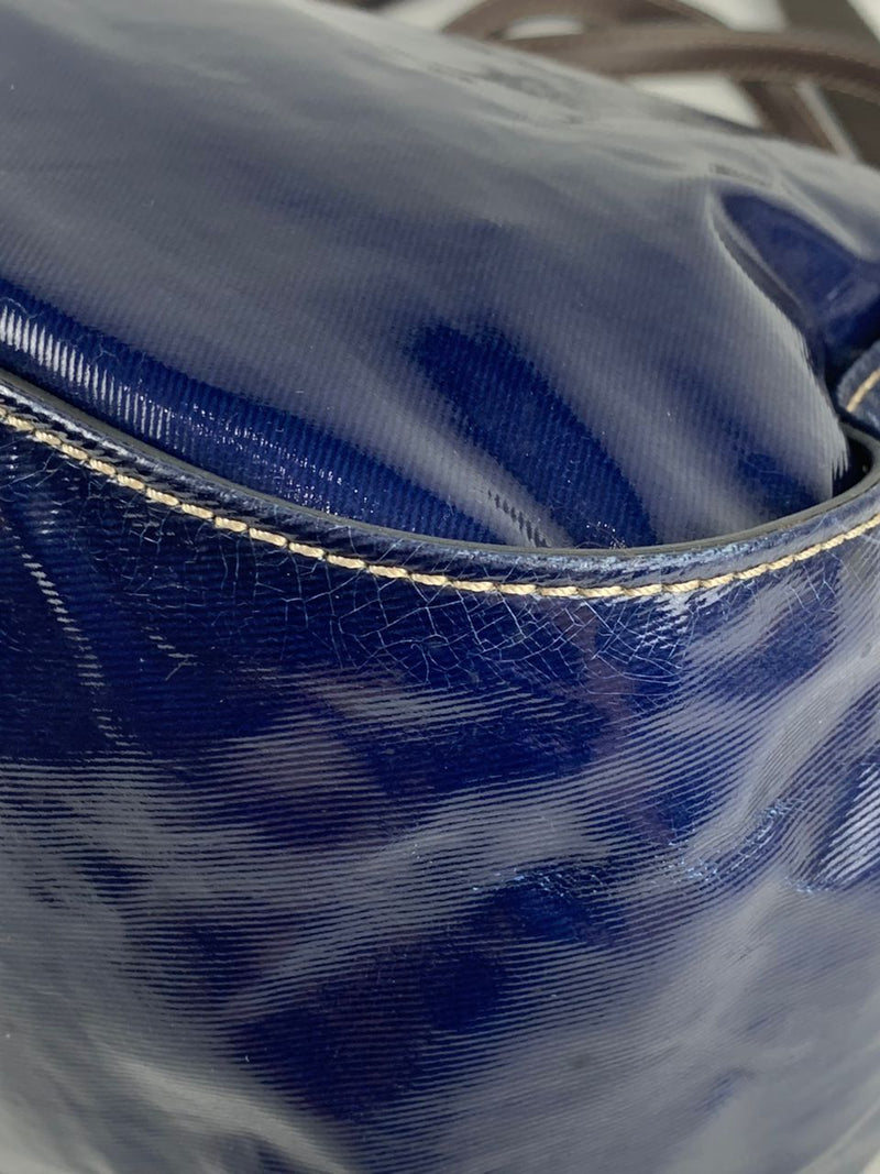 G Line Patent Leather Blue Tote Bag