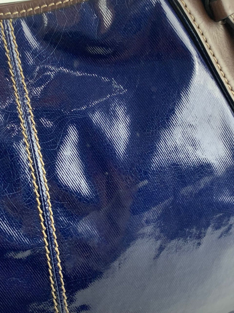 G Line Patent Leather Blue Tote Bag