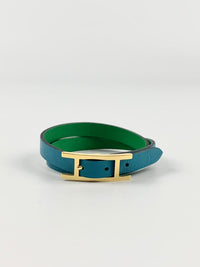 Turquoise Vert Verone/Bambou Behapi Double Tour Reversible Swift Leather Bracelet&nbsp;