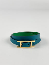 Turquoise Vert Verone/Bambou Behapi Double Tour Reversible Swift Leather Bracelet&nbsp;