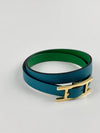 Turquoise Vert Verone/Bambou Behapi Double Tour Reversible Swift Leather Bracelet&nbsp;