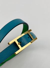 Turquoise Vert Verone/Bambou Behapi Double Tour Reversible Swift Leather Bracelet&nbsp;