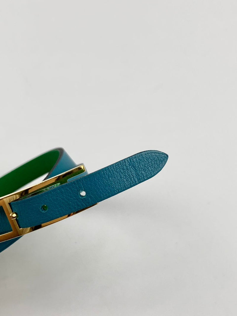 Turquoise Vert Verone/Bambou Behapi Double Tour Reversible Swift Leather Bracelet&nbsp;