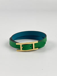 Turquoise Vert Verone/Bambou Behapi Double Tour Reversible Swift Leather Bracelet&nbsp;