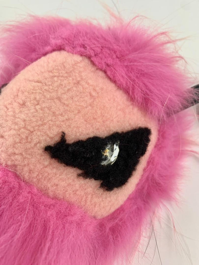 Fox Fur Shearling Crystal Tria Monster Bag Bug Charm Bubblegum SHW