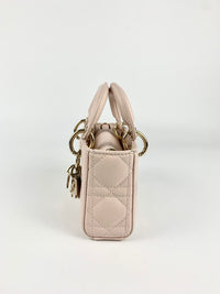 Lady D-Joy Micro Bag in Powder Pink Cannage Lambskin PGHW