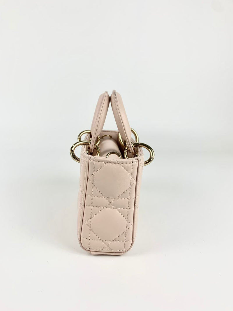 Lady D-Joy Micro Bag in Powder Pink Cannage Lambskin PGHW