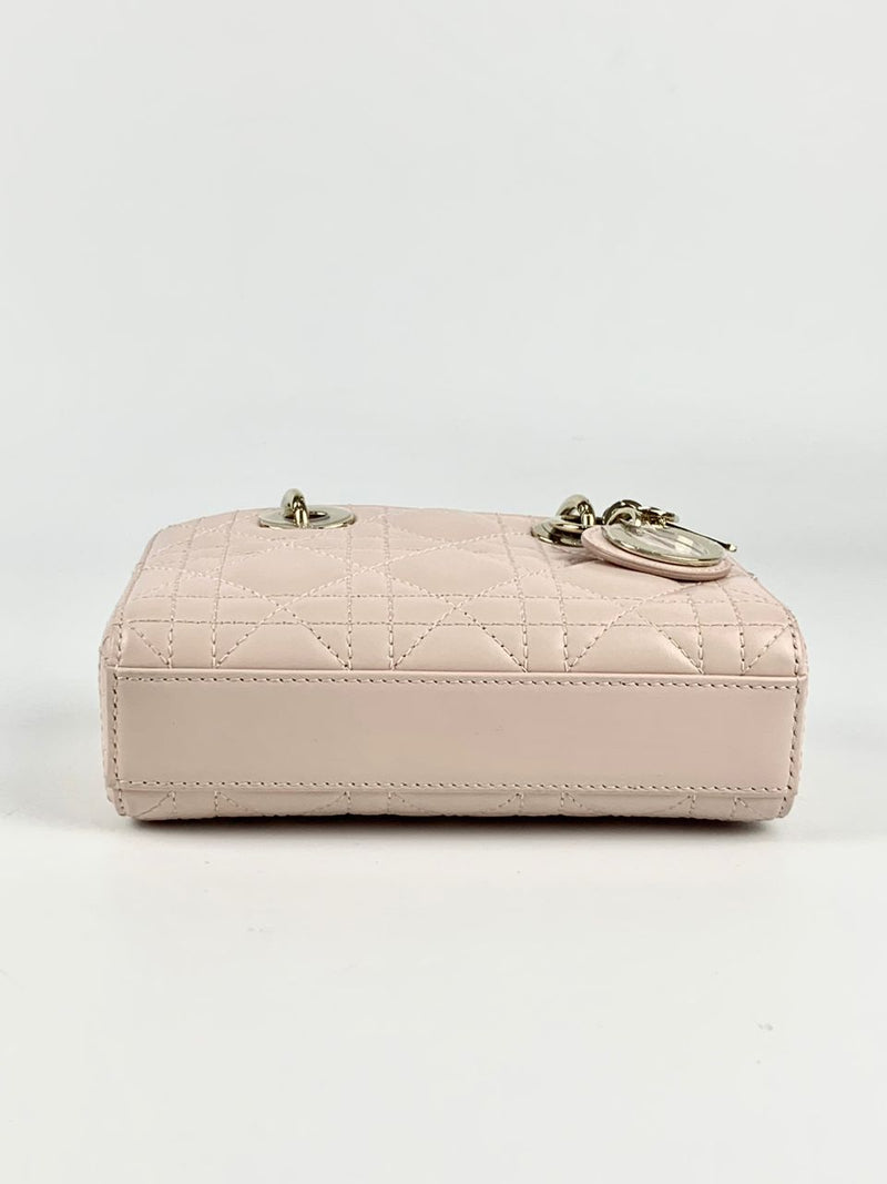 Lady D-Joy Micro Bag in Powder Pink Cannage Lambskin PGHW