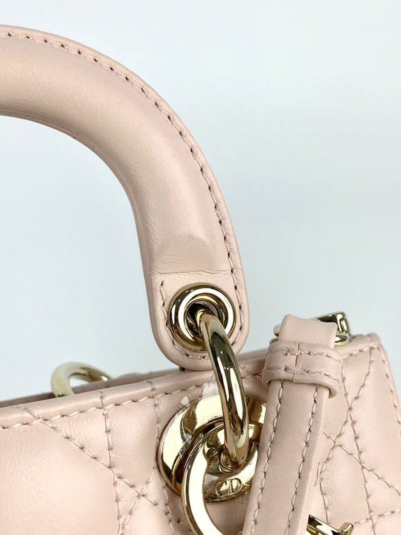 Lady D-Joy Micro Bag in Powder Pink Cannage Lambskin PGHW