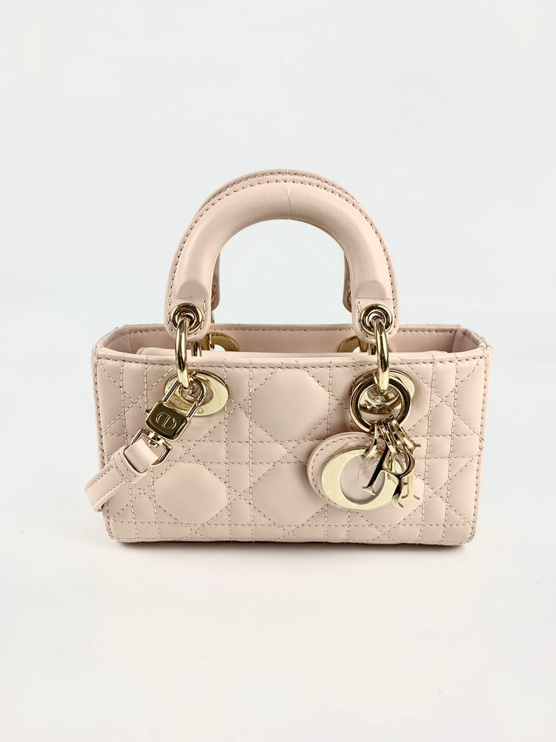 Lady D-Joy Micro Bag in Powder Pink Cannage Lambskin PGHW