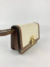 Two Tone Mini TB Canvas &amp; Leather Crossbody in Beige / Brown