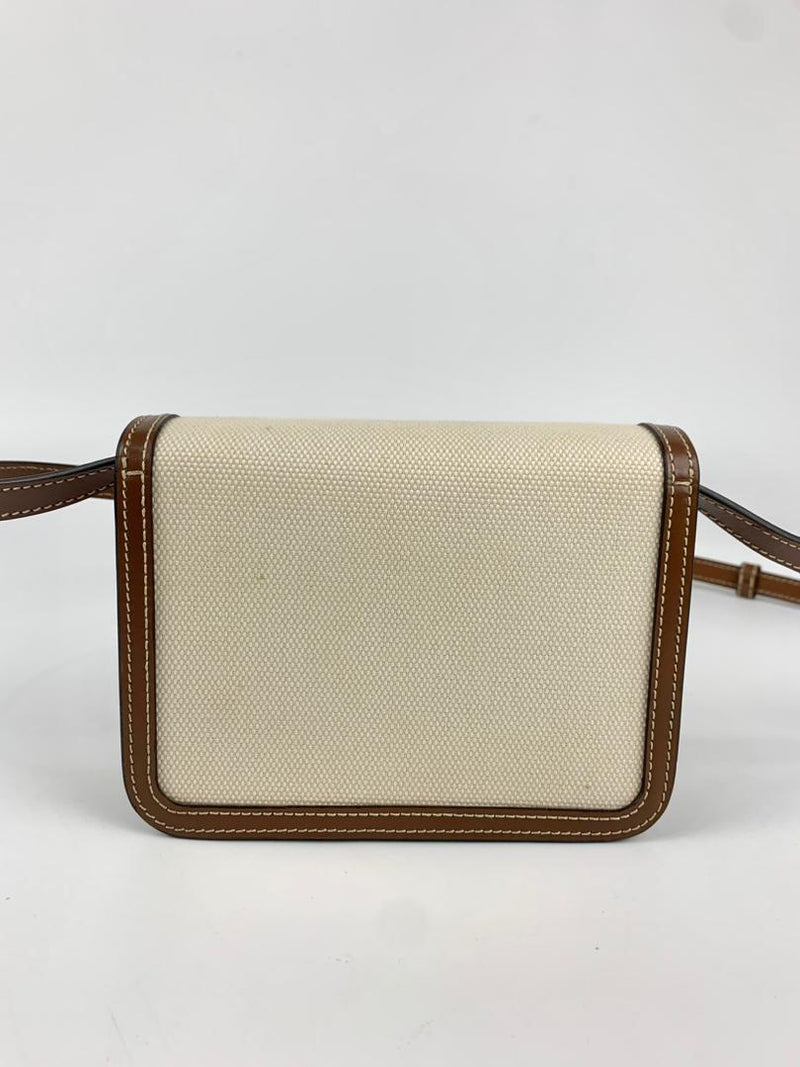 Two Tone Mini TB Canvas &amp; Leather Crossbody in Beige / Brown