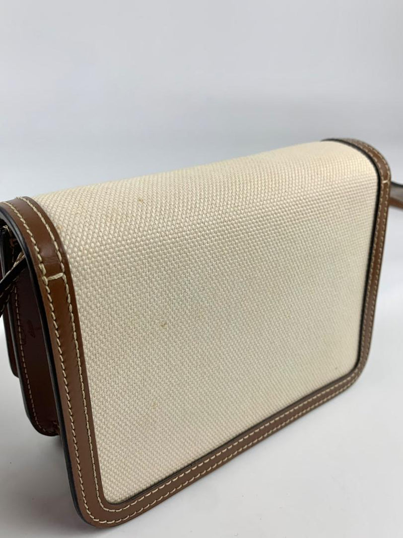 Two Tone Mini TB Canvas &amp; Leather Crossbody in Beige / Brown