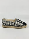 G29762 Black &amp; White Tweed/Lambskin Leather Espadrilles Size 36C