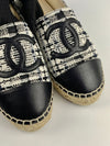 G29762 Black &amp; White Tweed/Lambskin Leather Espadrilles Size 36C