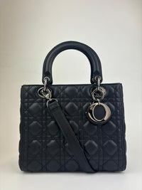 Medium Lady Dior in Black Cannage Lambskin BHW