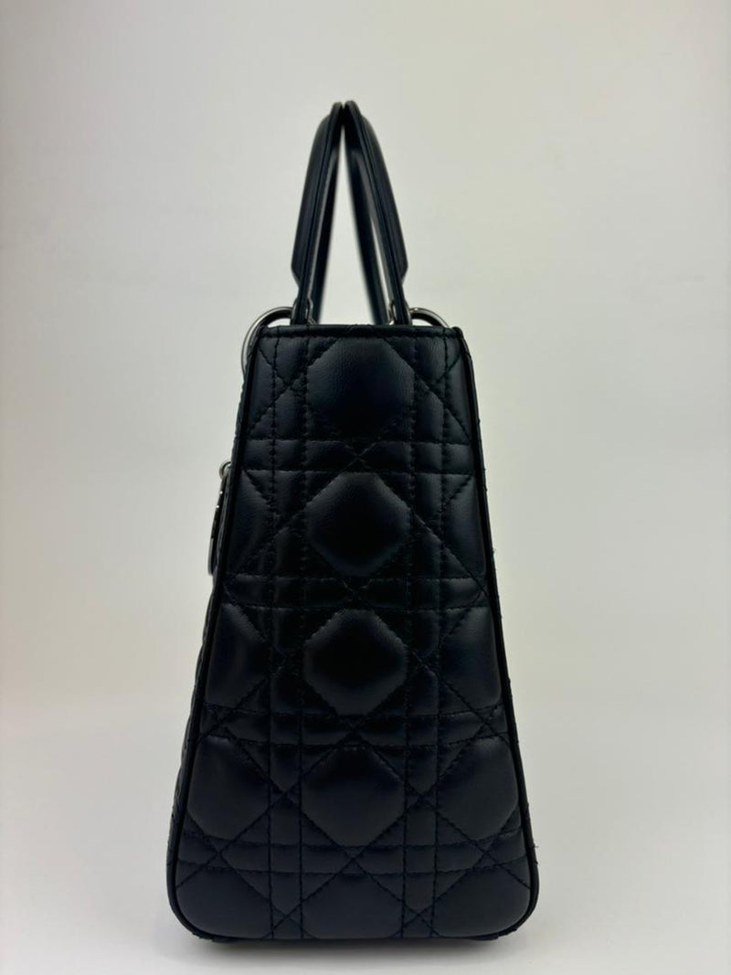 Medium Lady Dior in Black Cannage Lambskin BHW