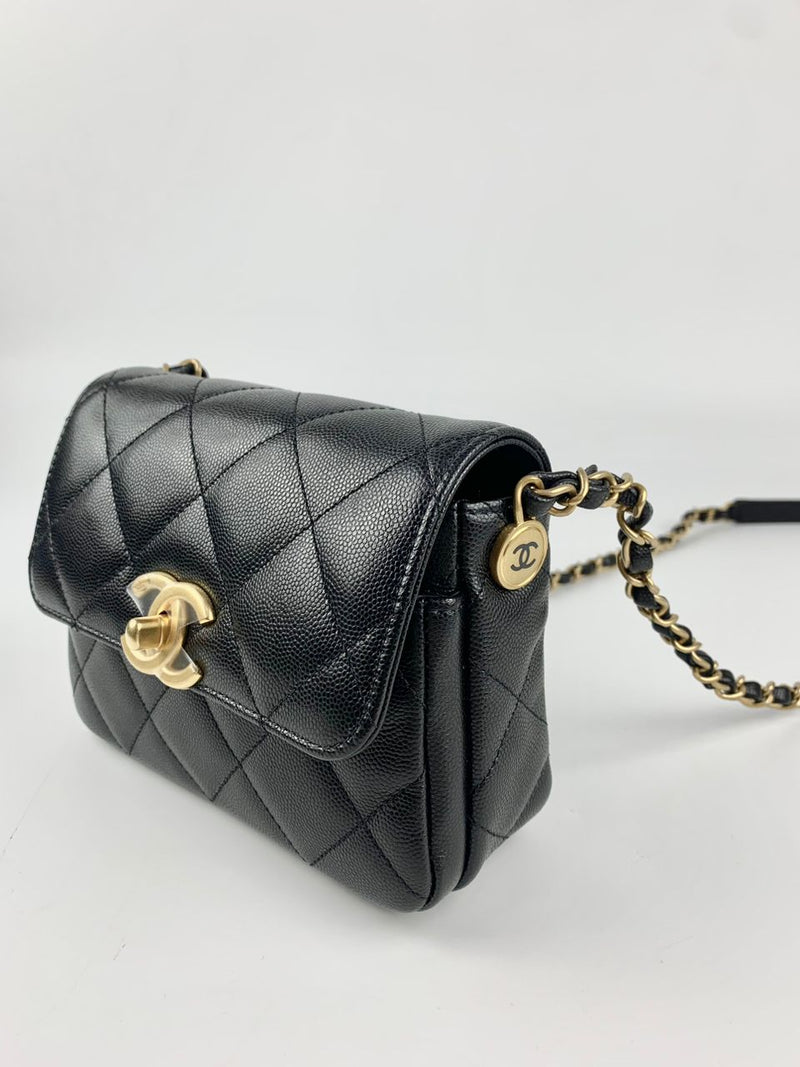 Black Mini Flap Bag in Black Grained Shiny Calfskin &amp; Gold-Tone Metal (Cash Price in Description)